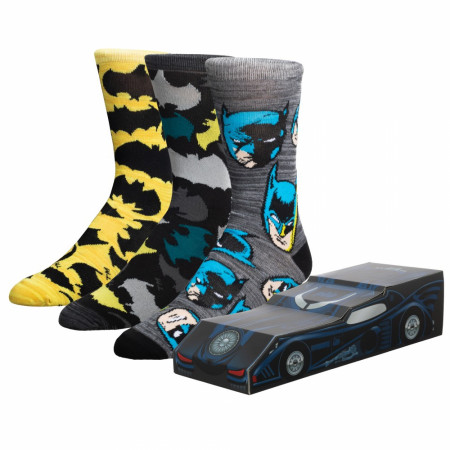 Batman 3-Pack Crew Socks Batmobile Box Set